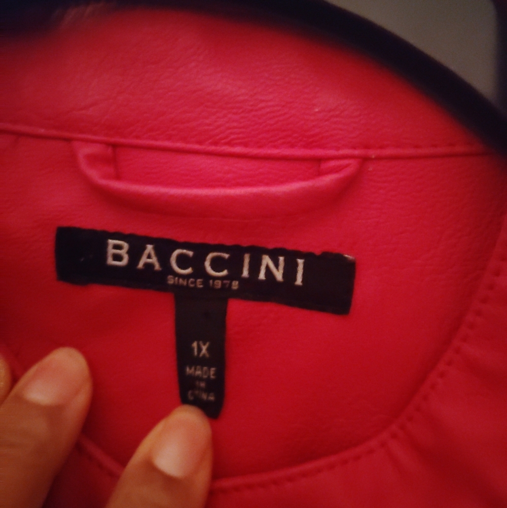 Women's Baccini Zip-Front Biker Style Faux Leather Jacket 1X Dark pink 🩷 - Picture 6 of 6